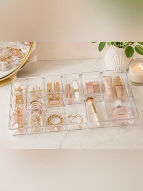 Clear Acrylic Drawer Organizer Tray 15 Comp Makeup Jewelry Craft Dorm Storage